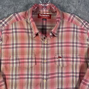 Simms Shirt Mens Size Large Pink Plaid Long Roll Tab Sleeve Fishing Outdoor